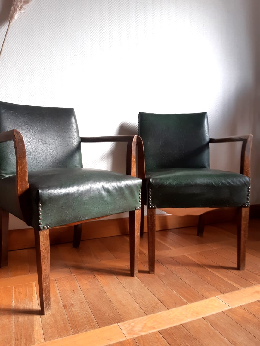 Pair of 1940 bridge armchairs in skaï