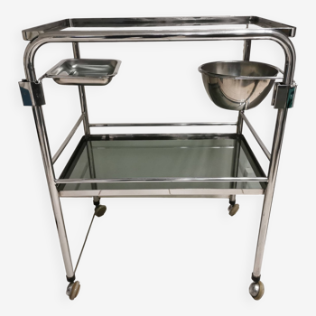 Medical Trolley, Stainless Steel and Smoked Glass, Vintage 70's Design Doctor's Table