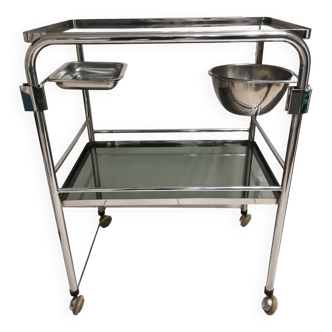 Medical Trolley, Stainless Steel and Smoked Glass, Vintage 70's Design Doctor's Table