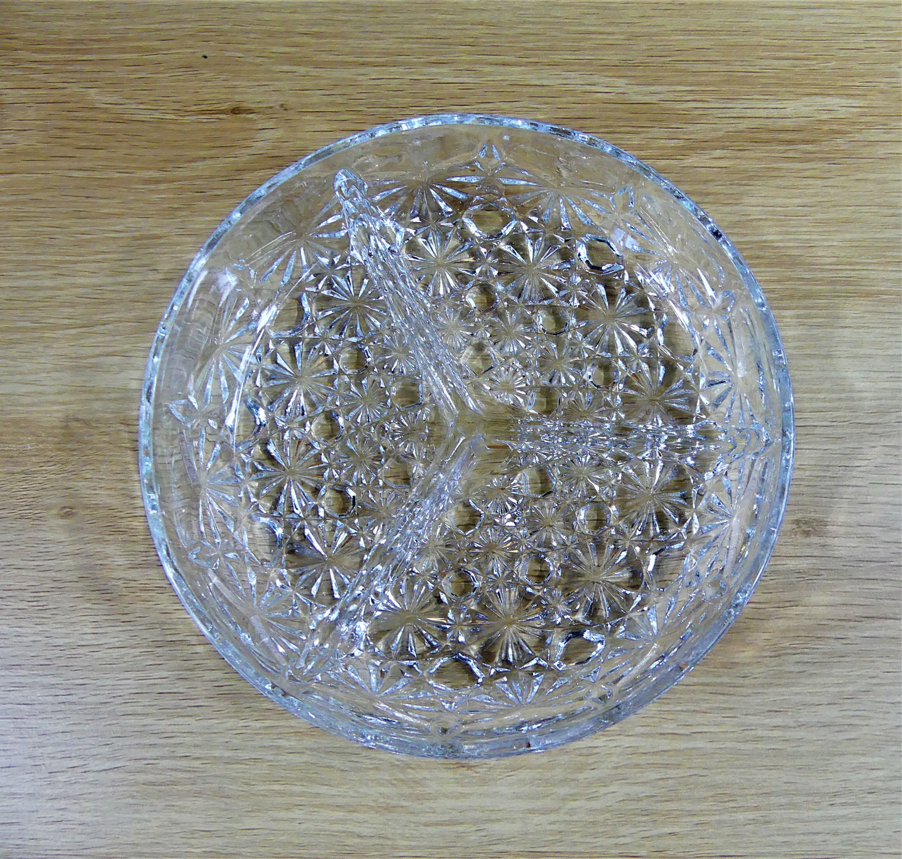 Plateau apéritif en verre moulé vintage années 50