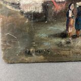 Oil on panel marine scene signed 20th century gilt leaf frame