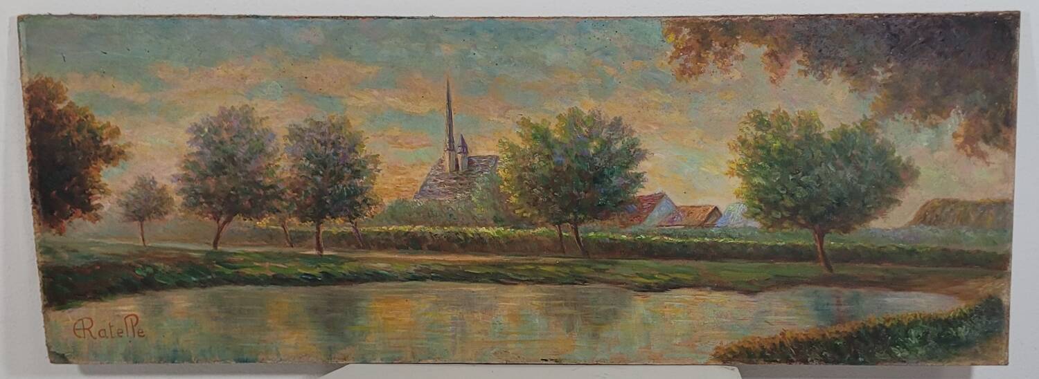 Table Painting Old landscape signed circa 1960