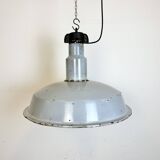 Large industrial midcentury grey enamel factory lamp, 1950s