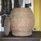 Old basket with lid, straw and bramble, woven basket, decoration