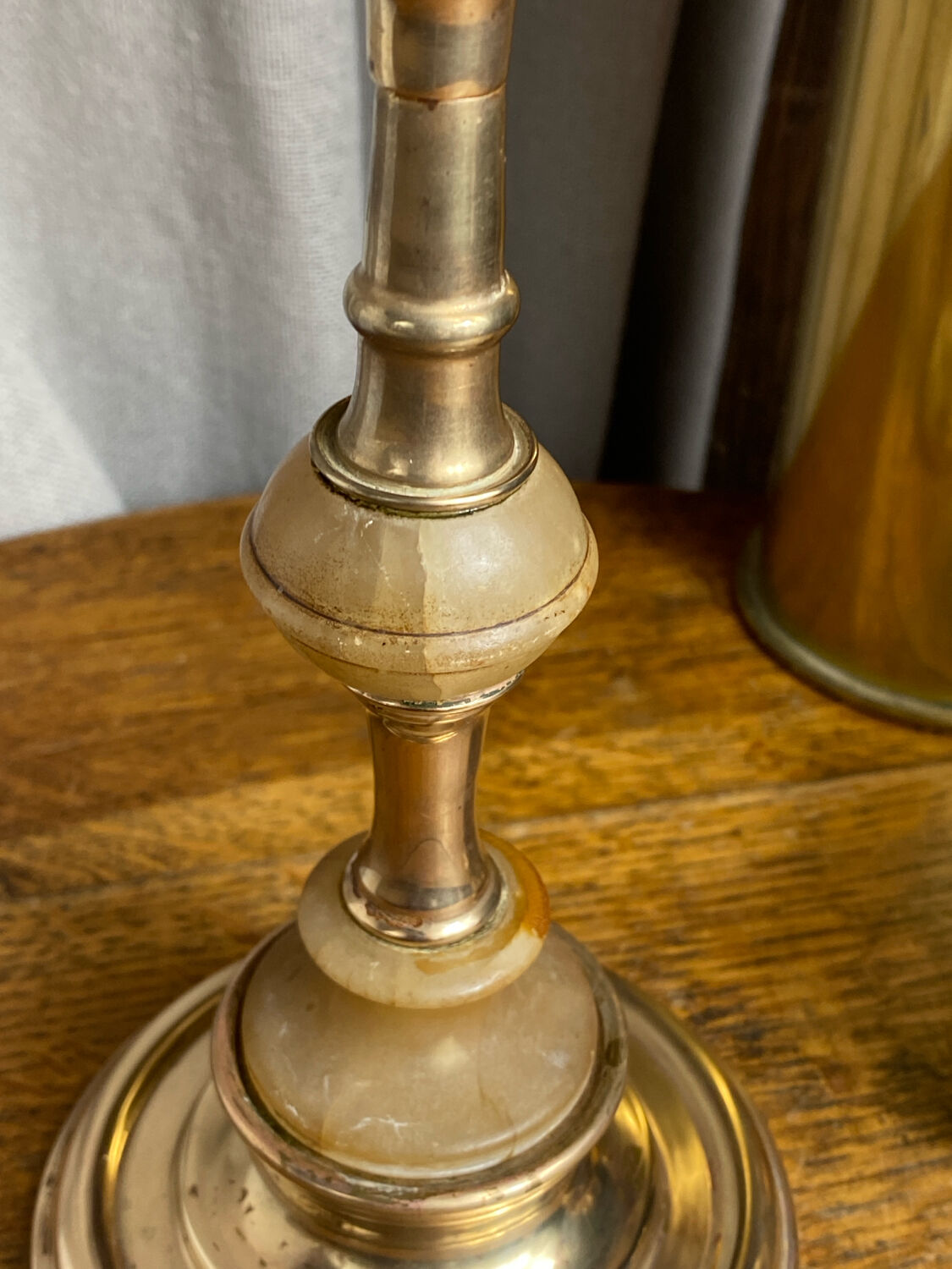 Brass and stone candlestick