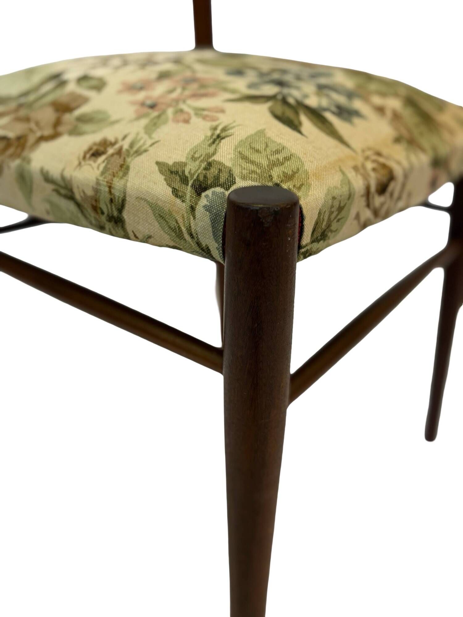 Vintage Dining Chair Flower Upholstery 1960s Teak