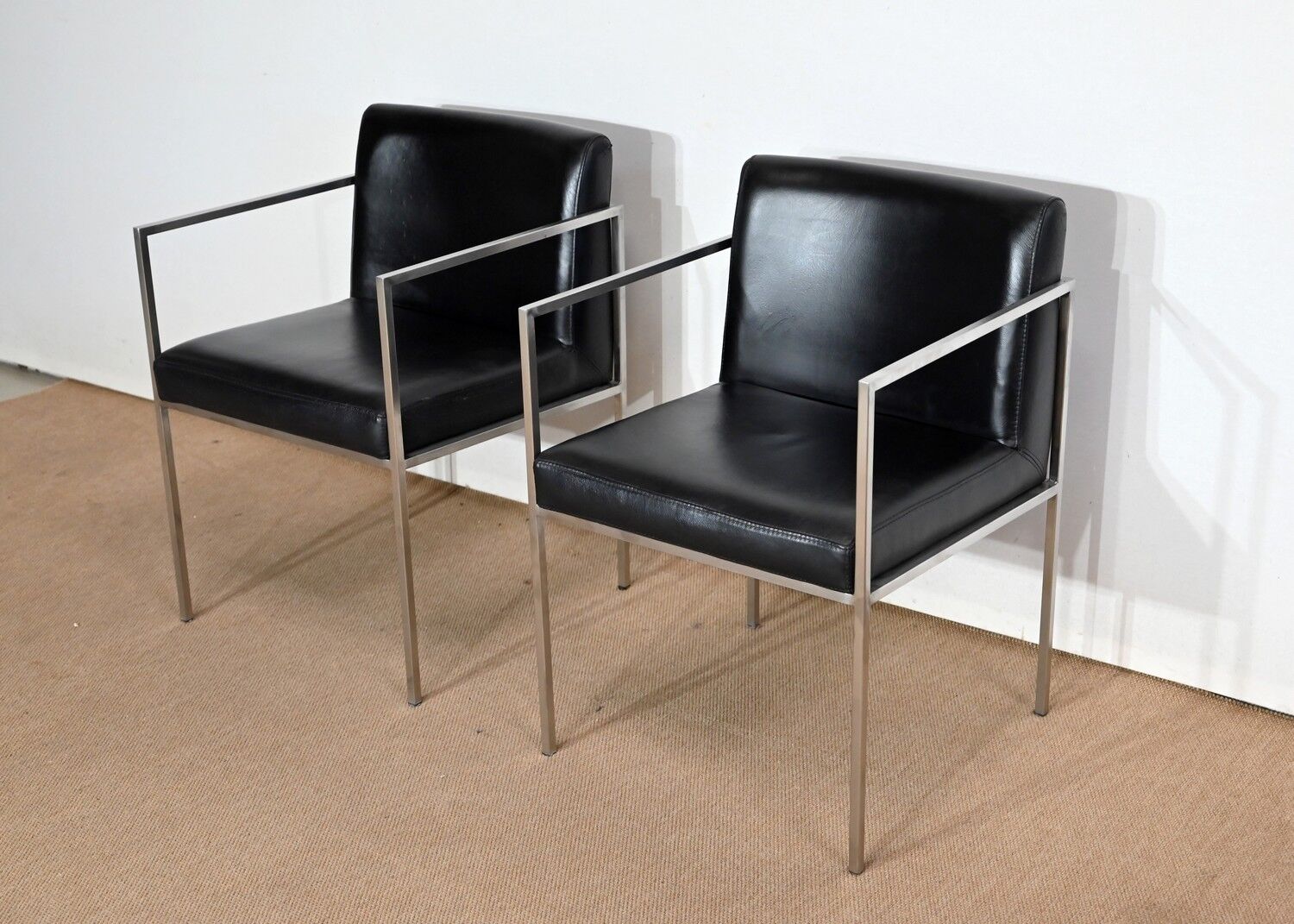 Pair of square armchairs, imitation leather – 1970