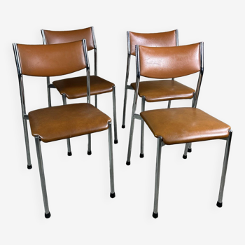 Chairs (set of 4) in chrome metal and skai 1970
