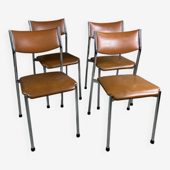 Chaises (lot de 4) en métal chromé et skaï 1970