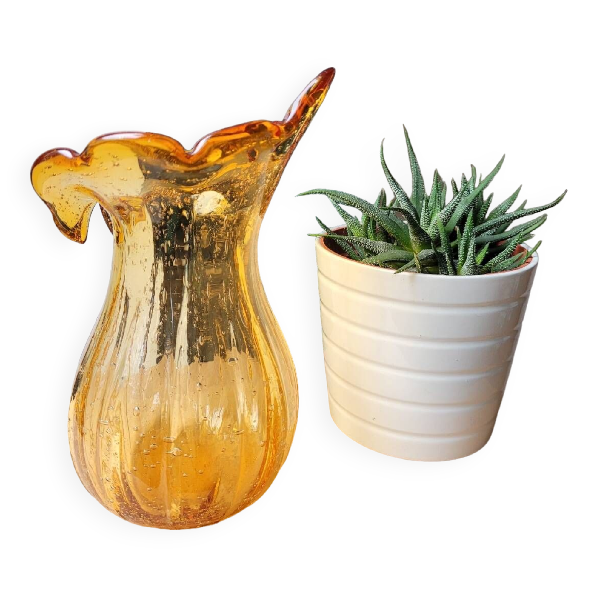 Orange bubbled glass vase