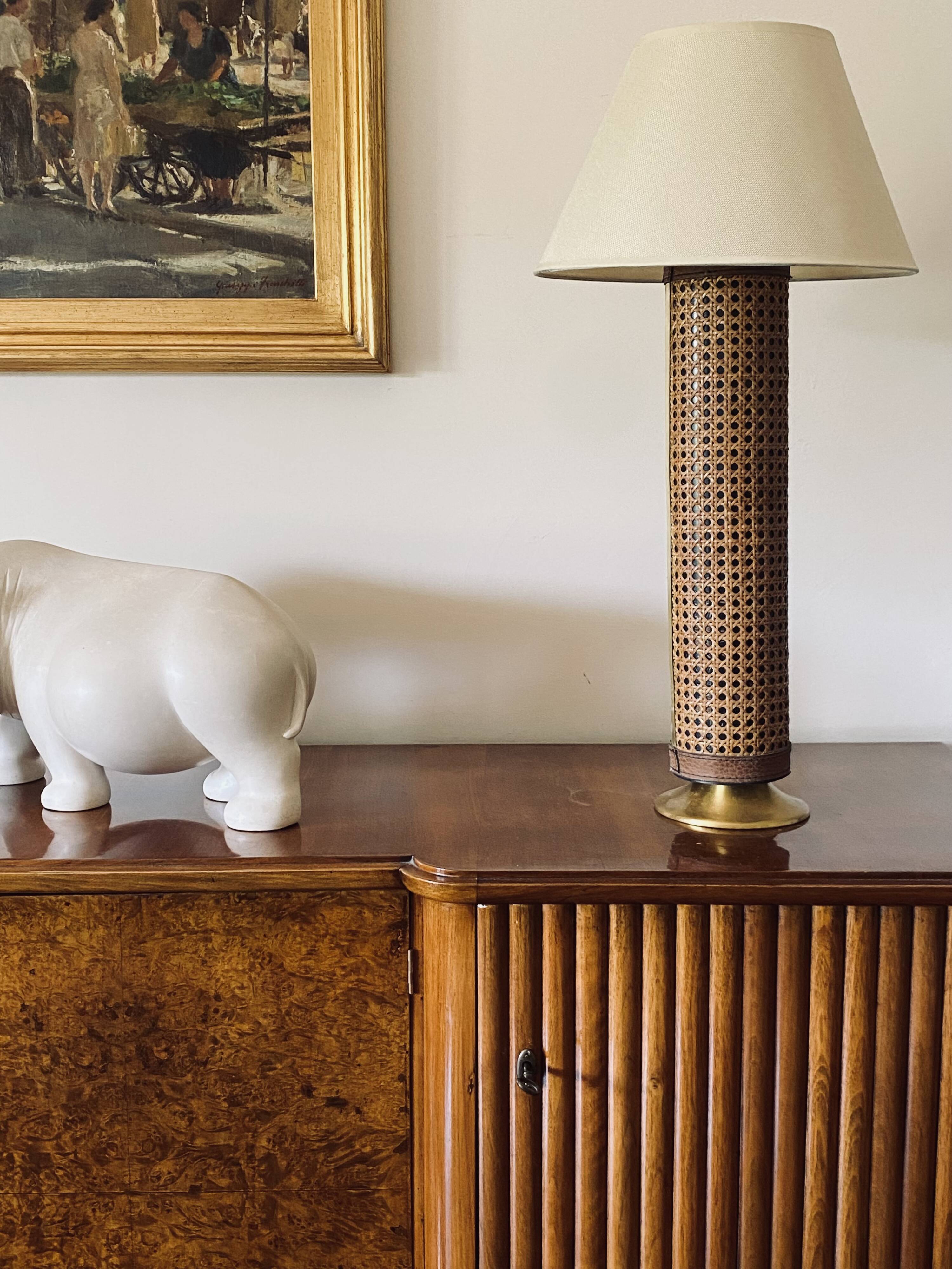 Hollywood regency brass and Vienna straw lamp base, Italy 1970's