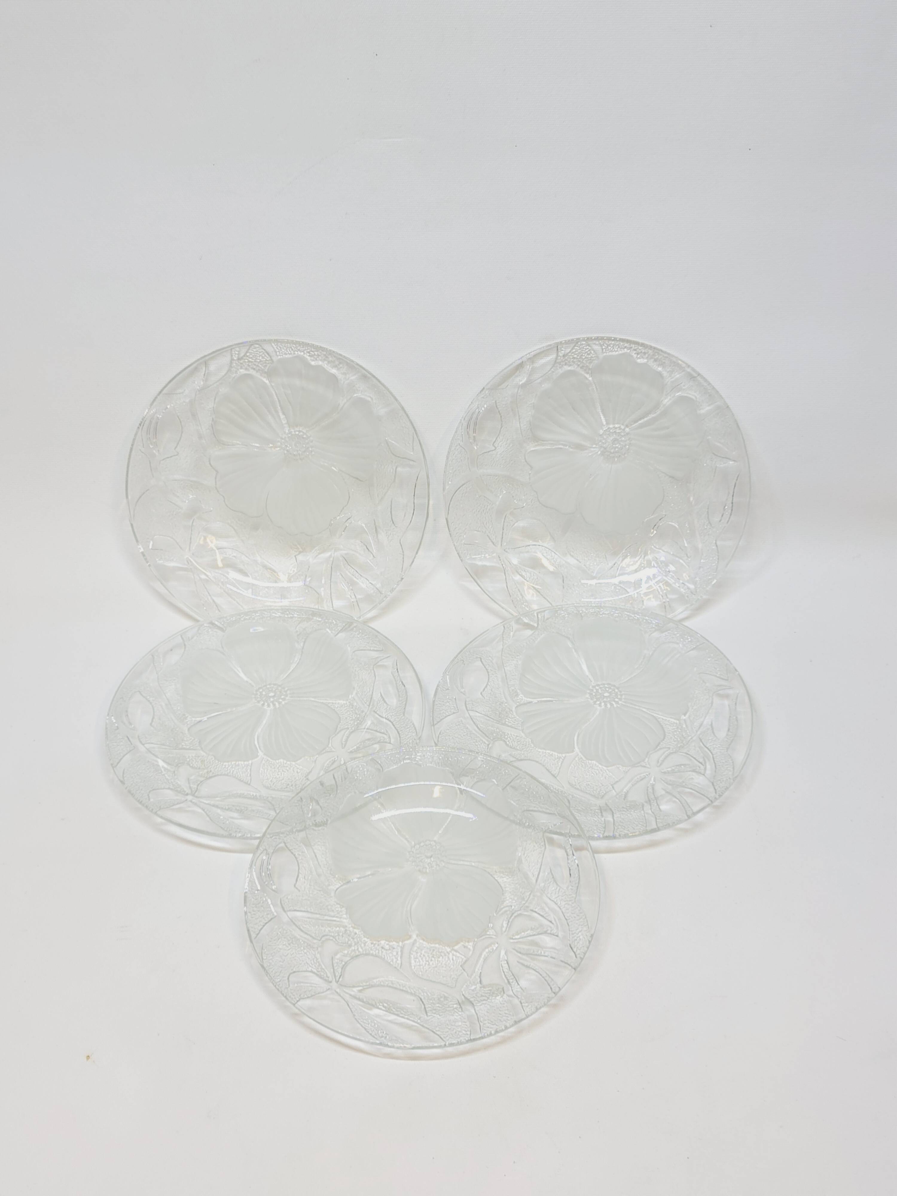5 Small Transparent Frosted Glass Plates Vintage Floral Decor Kig Indo