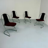 Set of 4 tubular chairs, Italian design, 70s vintage, Cantilever