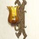 Pair of Hand Forged Wrought Iron Medieval Style Wall Lights with Amber Shades 42