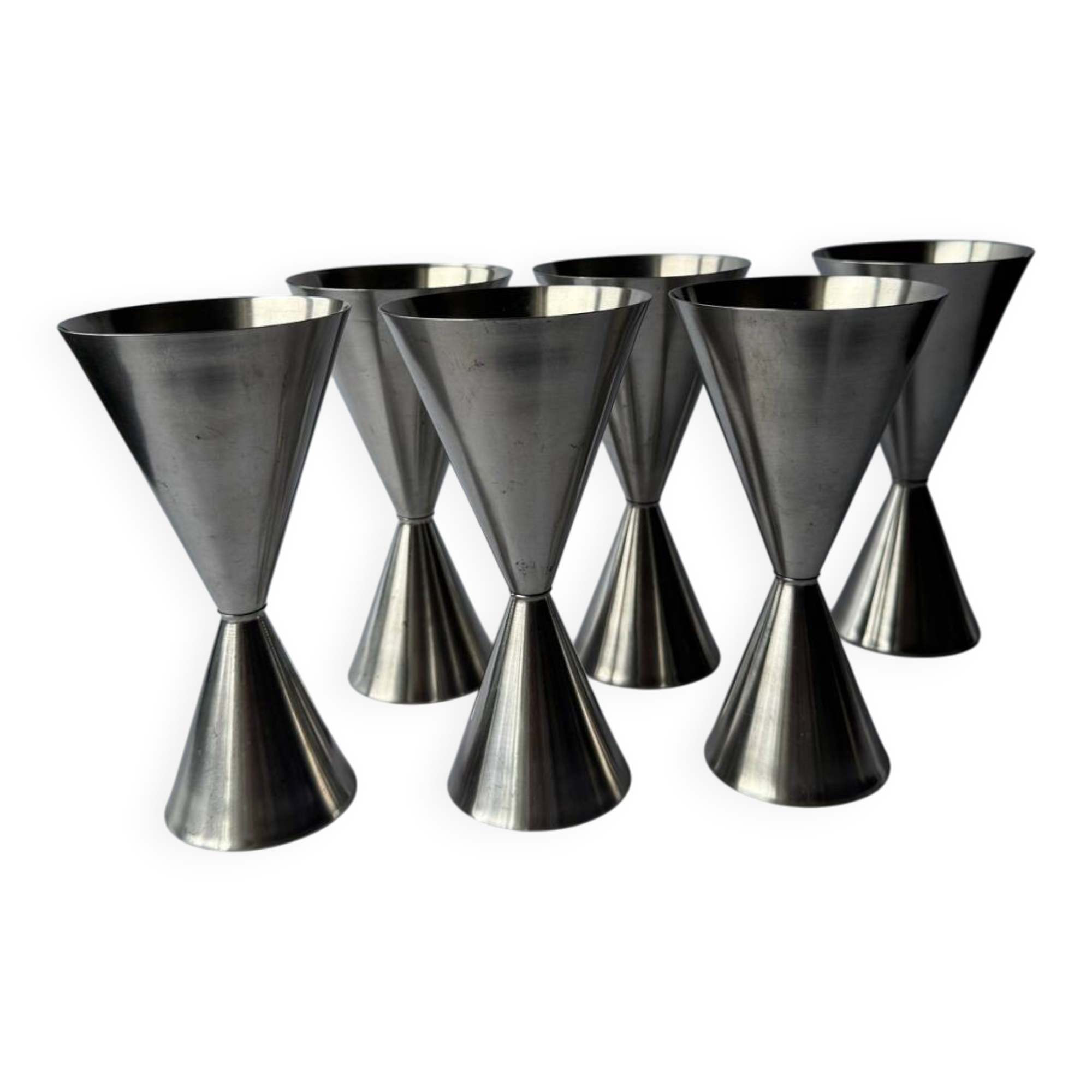 A set of 6 vintage minimalist stainless steel wine goblets