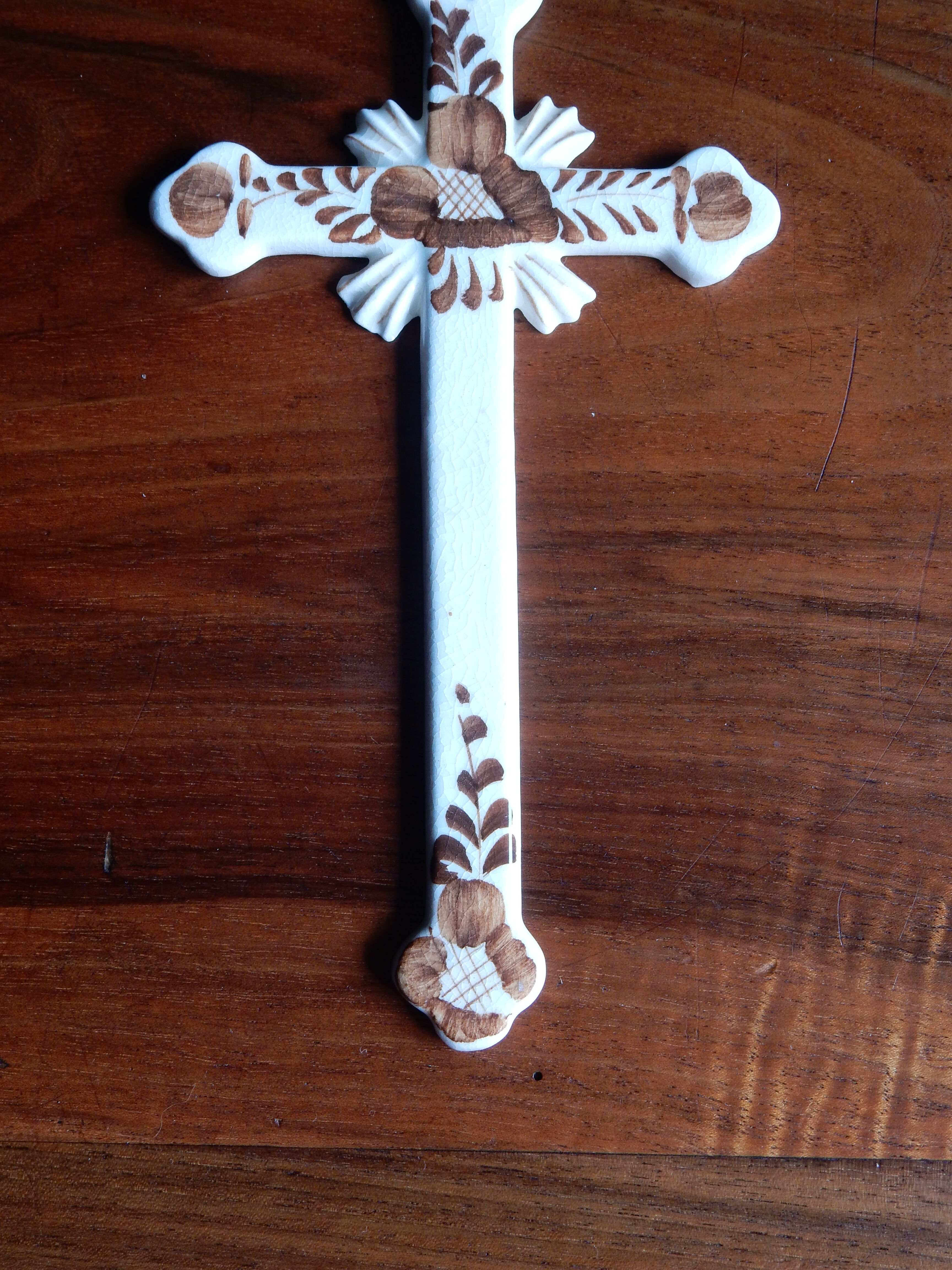 Hand-painted ceramic wall crucifix