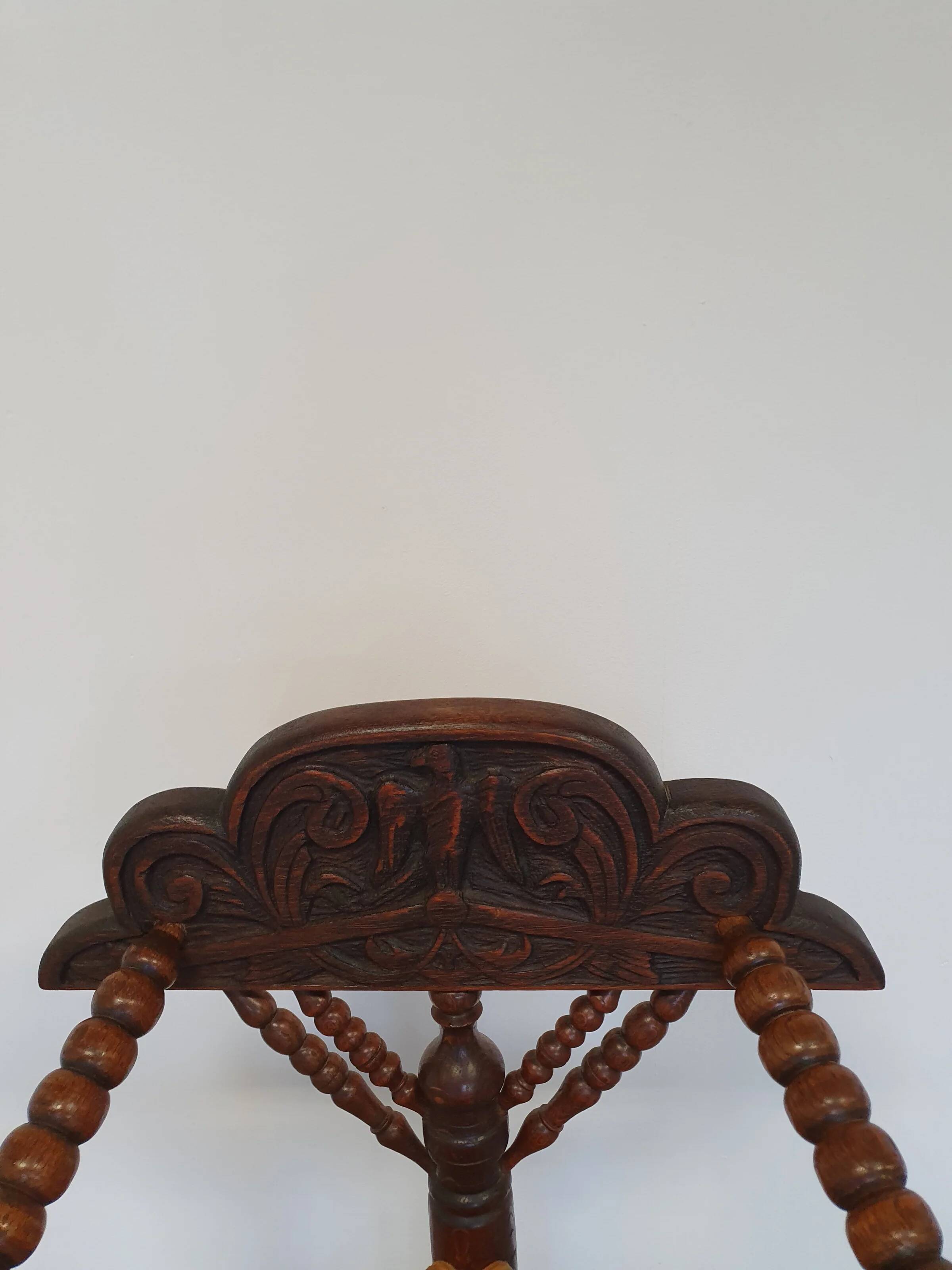 Dutch triangular turned wood corner chair rush seat knitting armchair