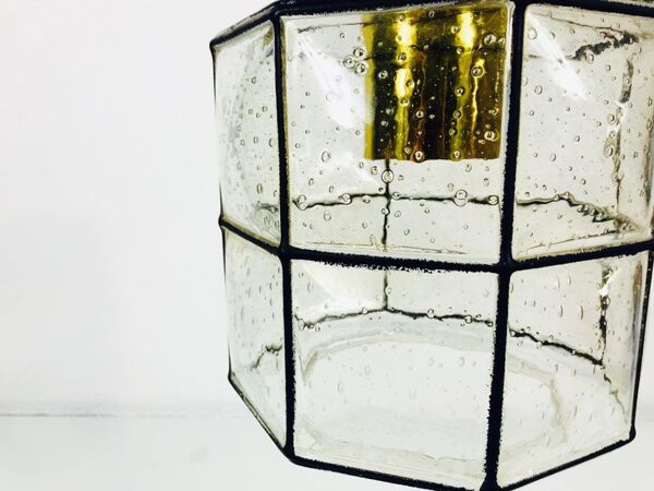 Lampe à suspension en fer et verre de Glashtte Limburg, années 1960