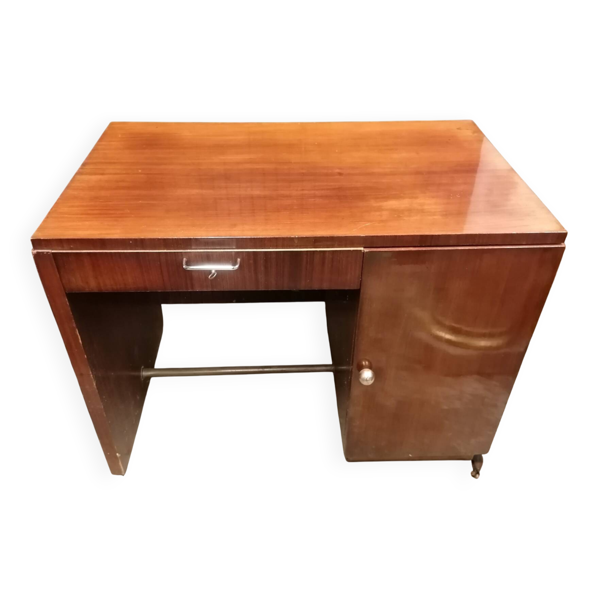 Rectangular veneered wooden desk in Art Deco style. 1930s-1940s.