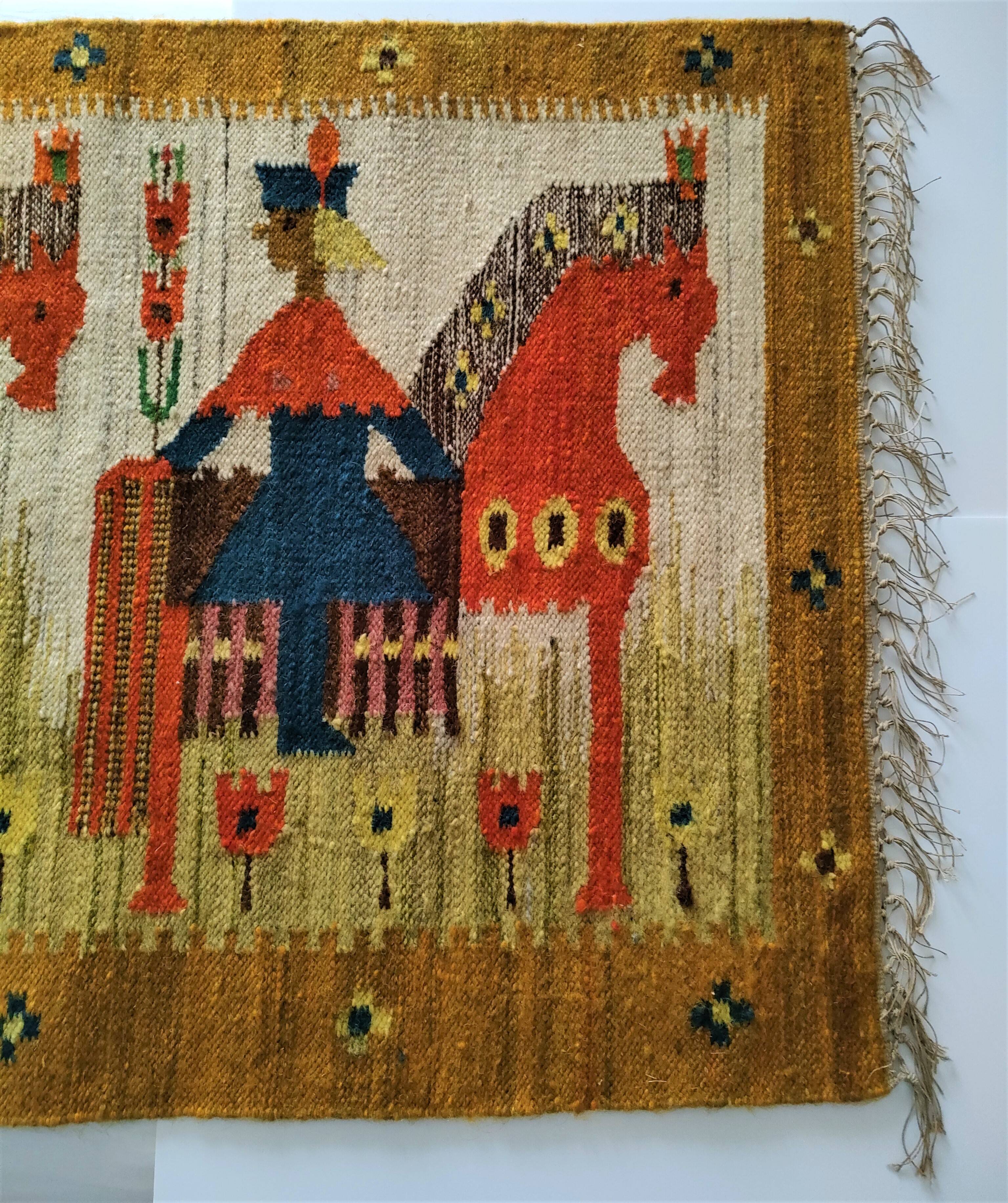 Tapisserie kilim fait main artisanat polonais années 70