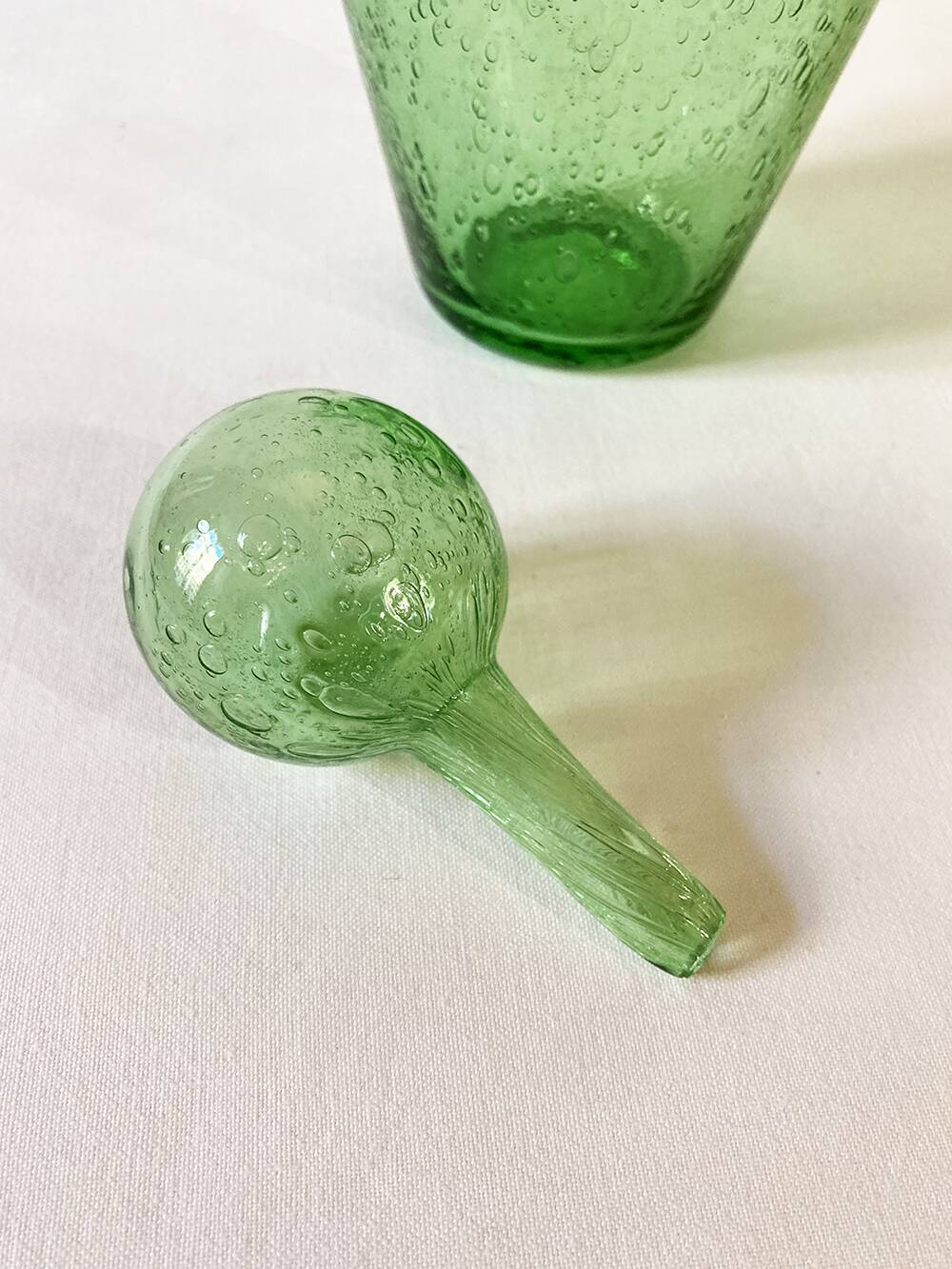 Biot green bubble glass carafe