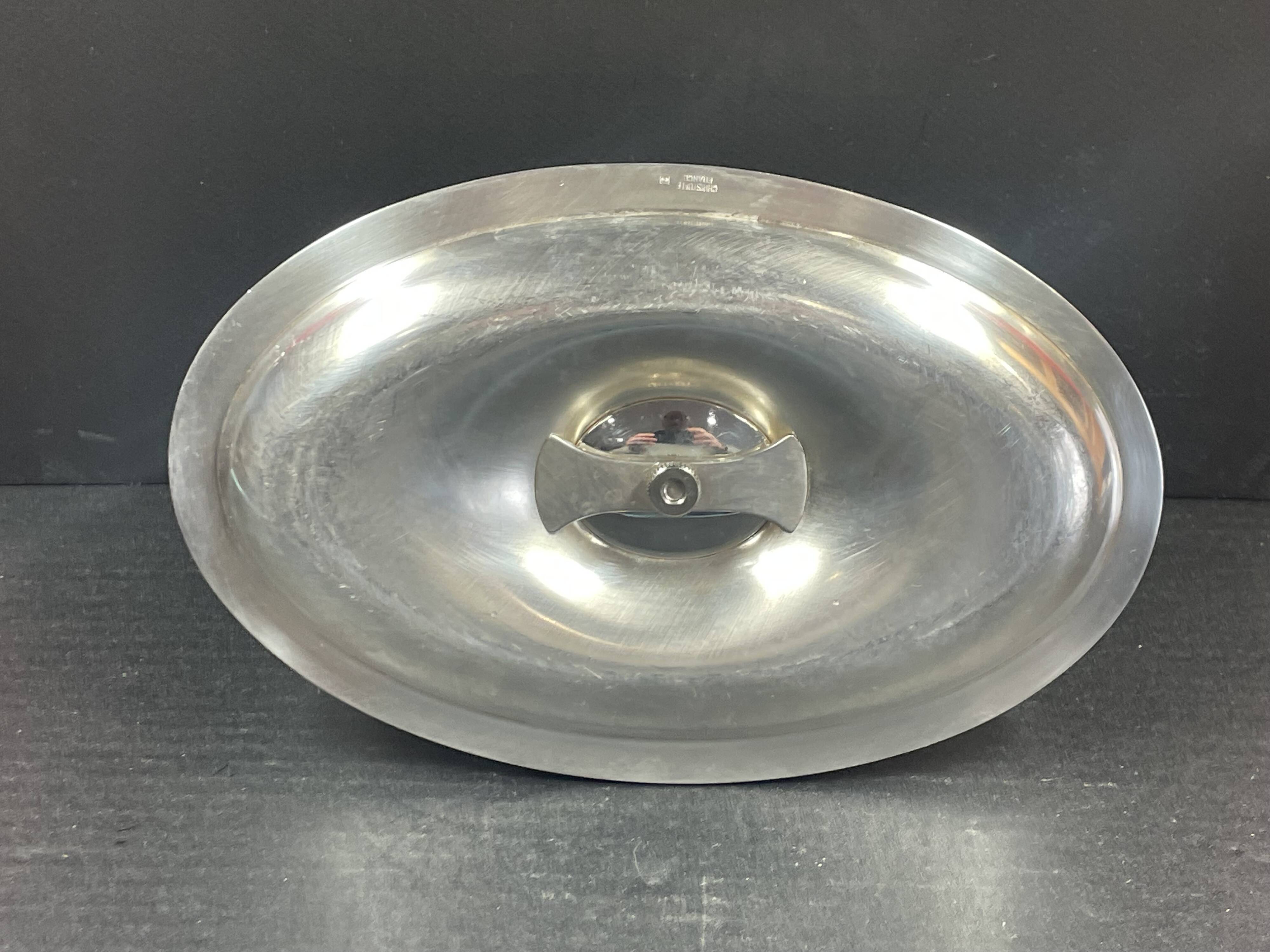 Christofle silver metal gravy boat, 20th century Perles model