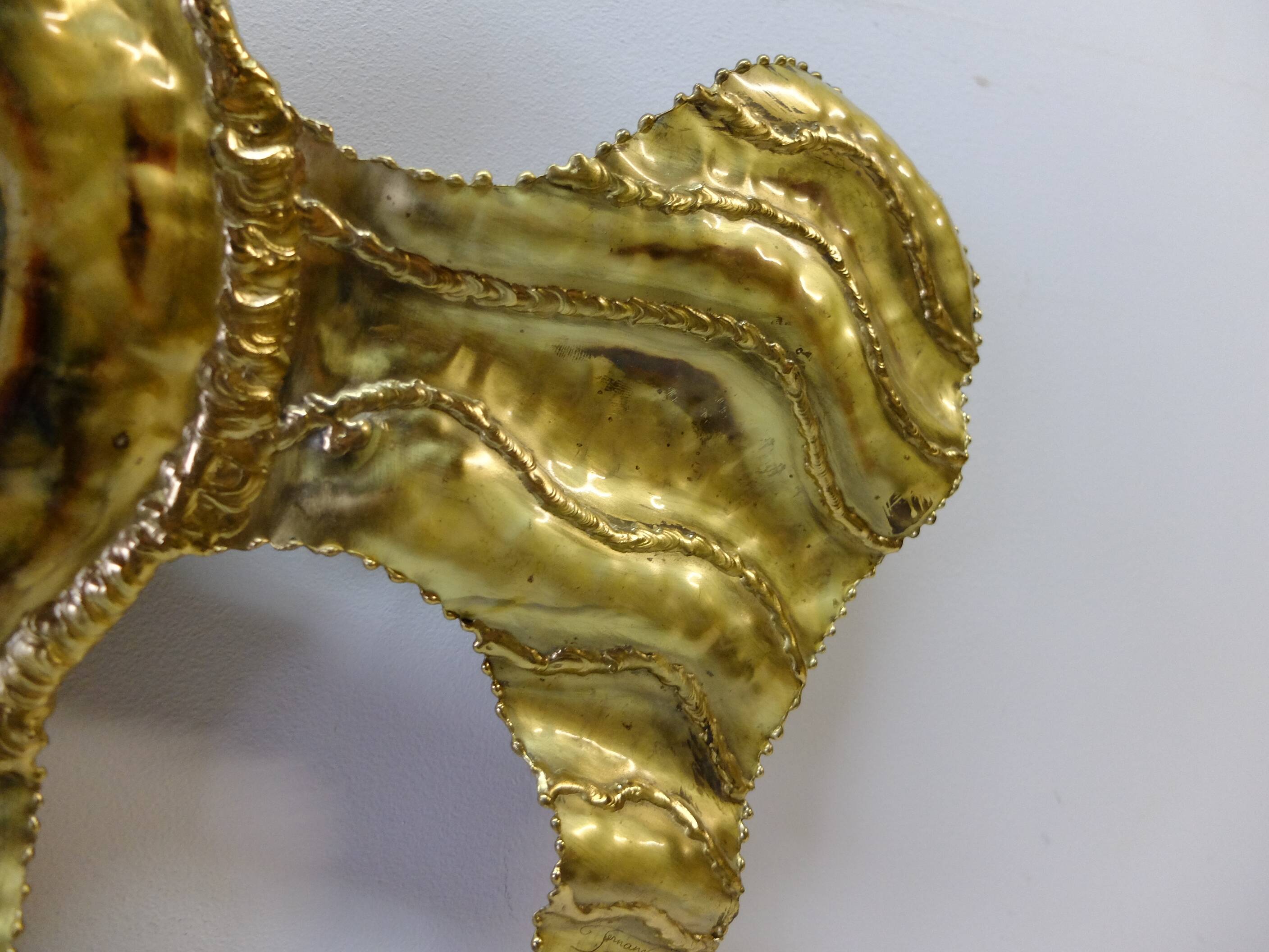 Henri Fernandez, Brass Fish Wall Lamp, Signed