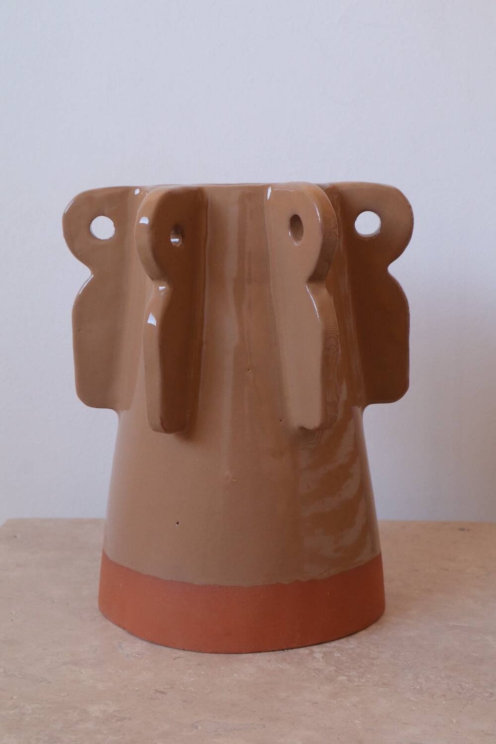 Handmade beige sculptural ceramic vase