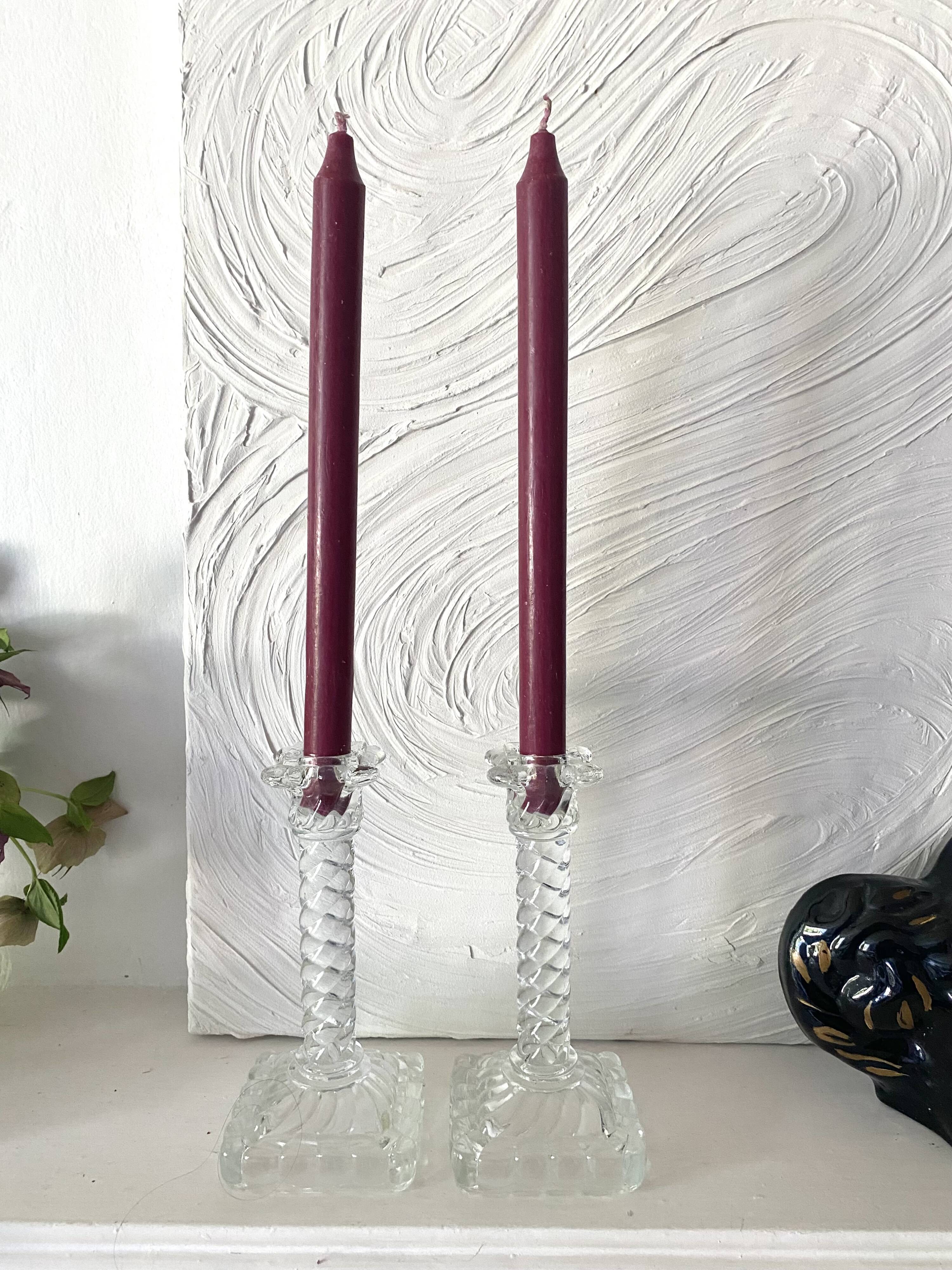 Pair of crystal column candlesticks from the 50s and 60s