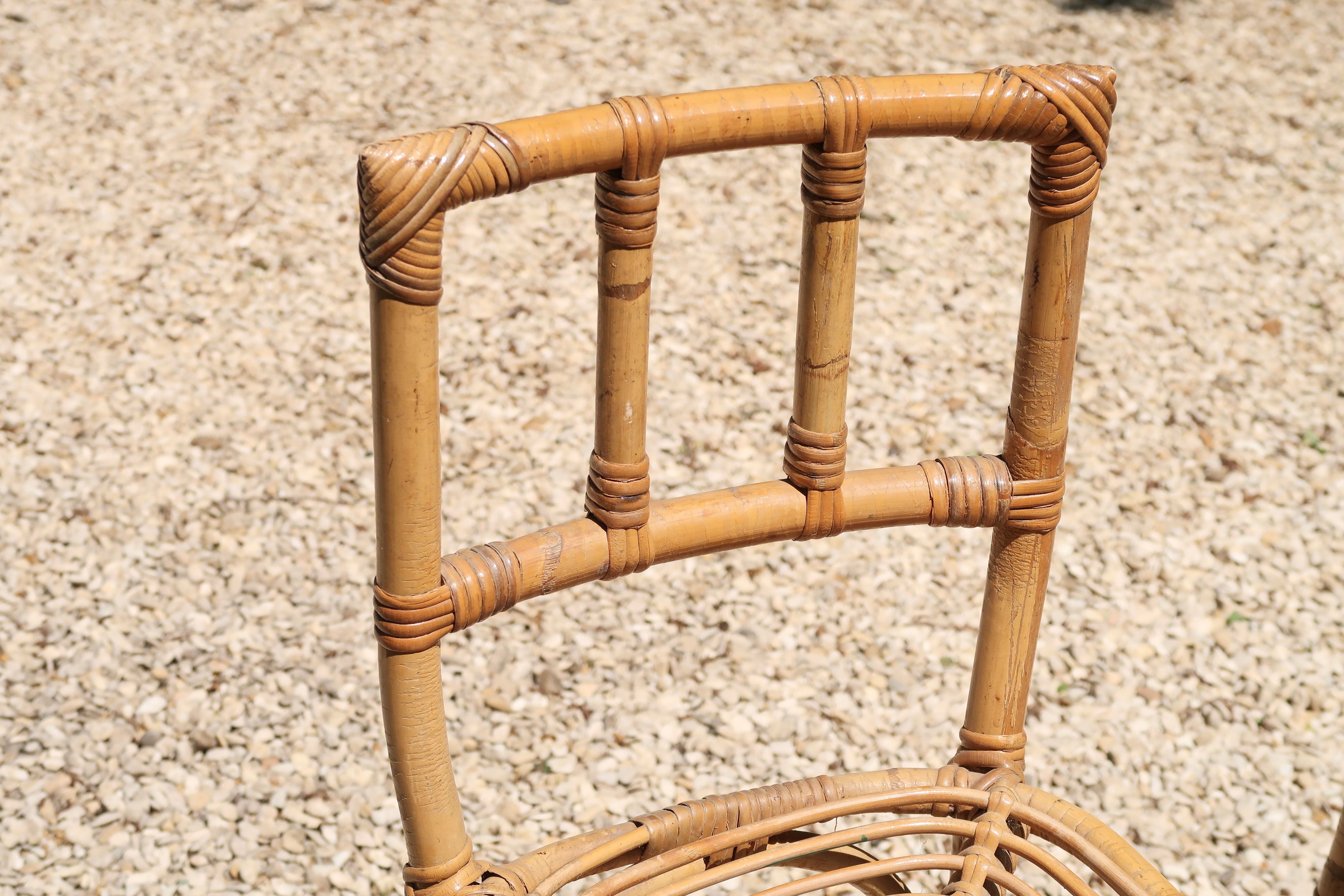 Pair of bamboo rattan bar stools, 70s