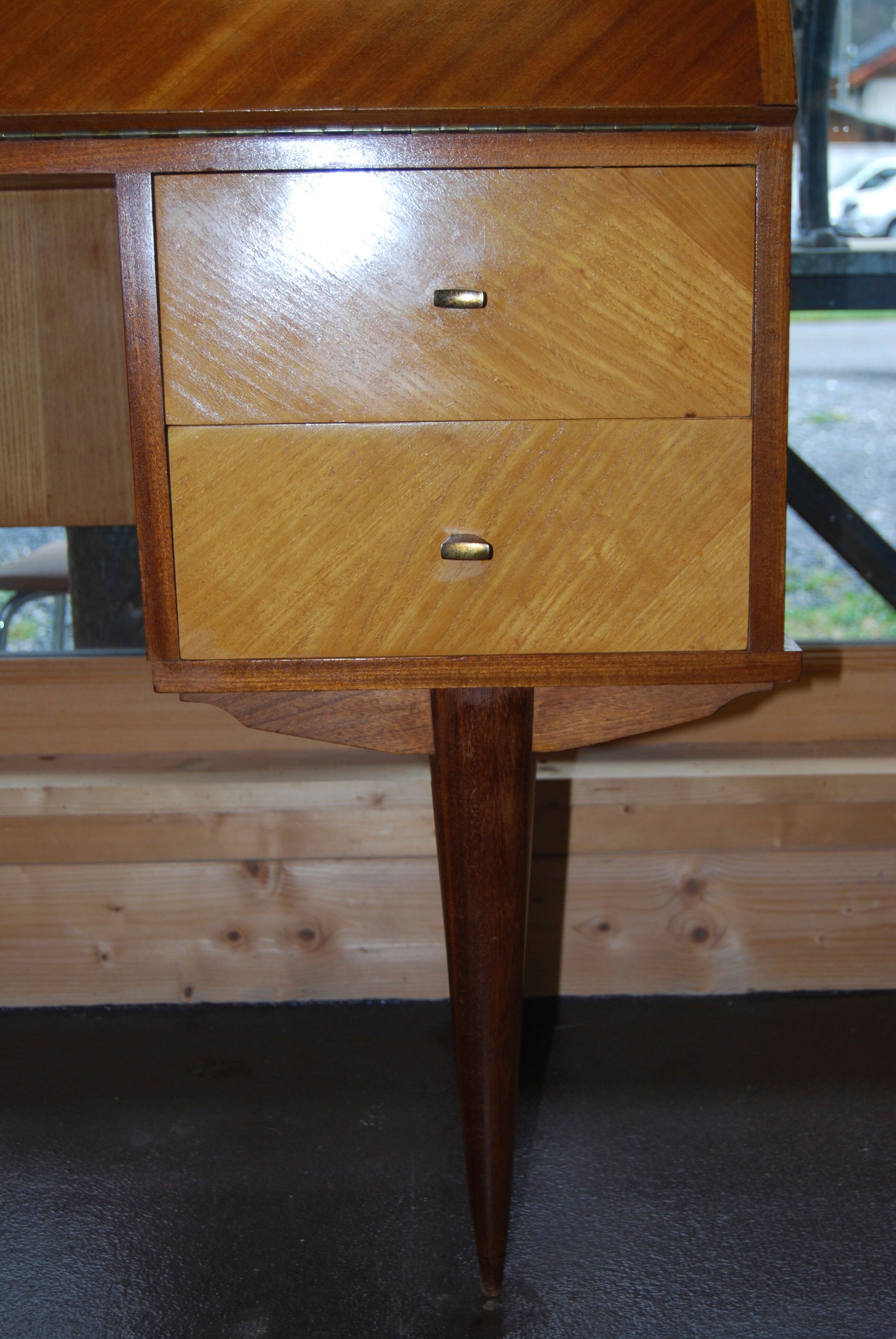 Office, Scandinavian slope secretary, satin wood and teak plating.