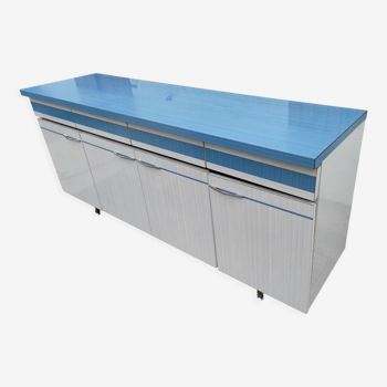 Kitchen cabinet in blue formica 4 doors 4 drawers