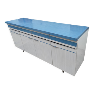 Meuble bas de cuisine en formica bleu 4 portes 4 tiroirs