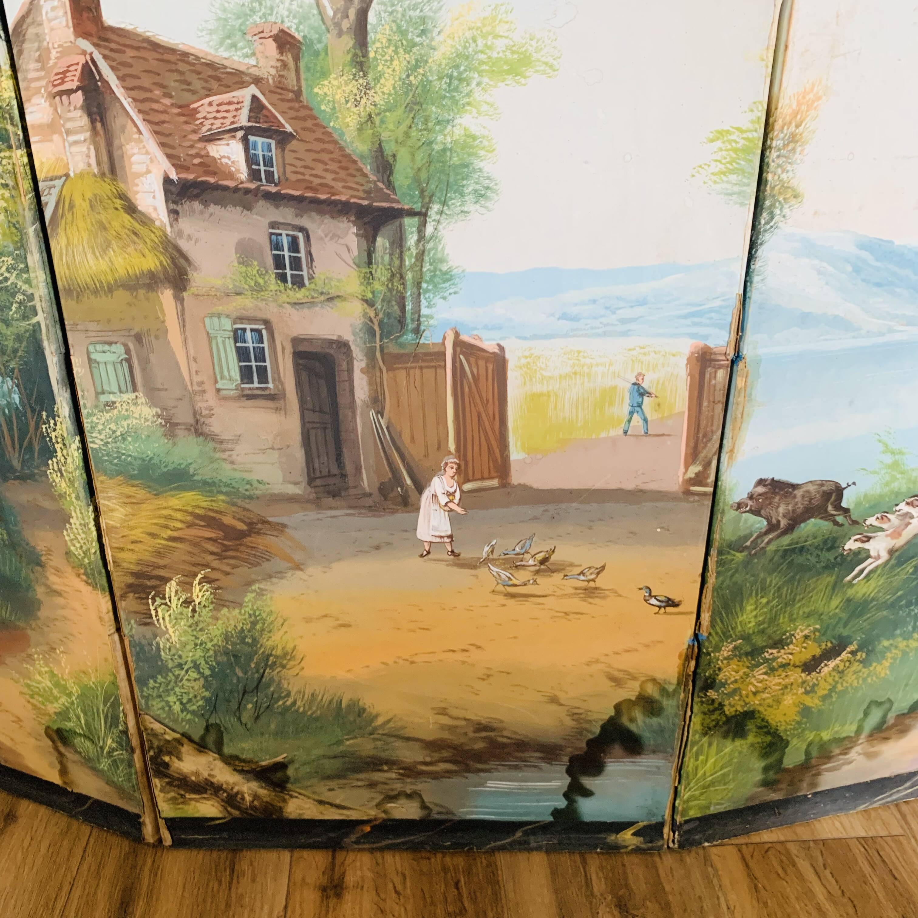 Screen made of painted canvas