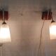 Vintage wall lights in wood, brass and glass - mid. 20th century