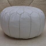 Moroccan pouf in white leather