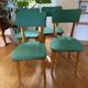 Set of 4 vintage chairs in blonde wood and turquoise faux leather – 1960s