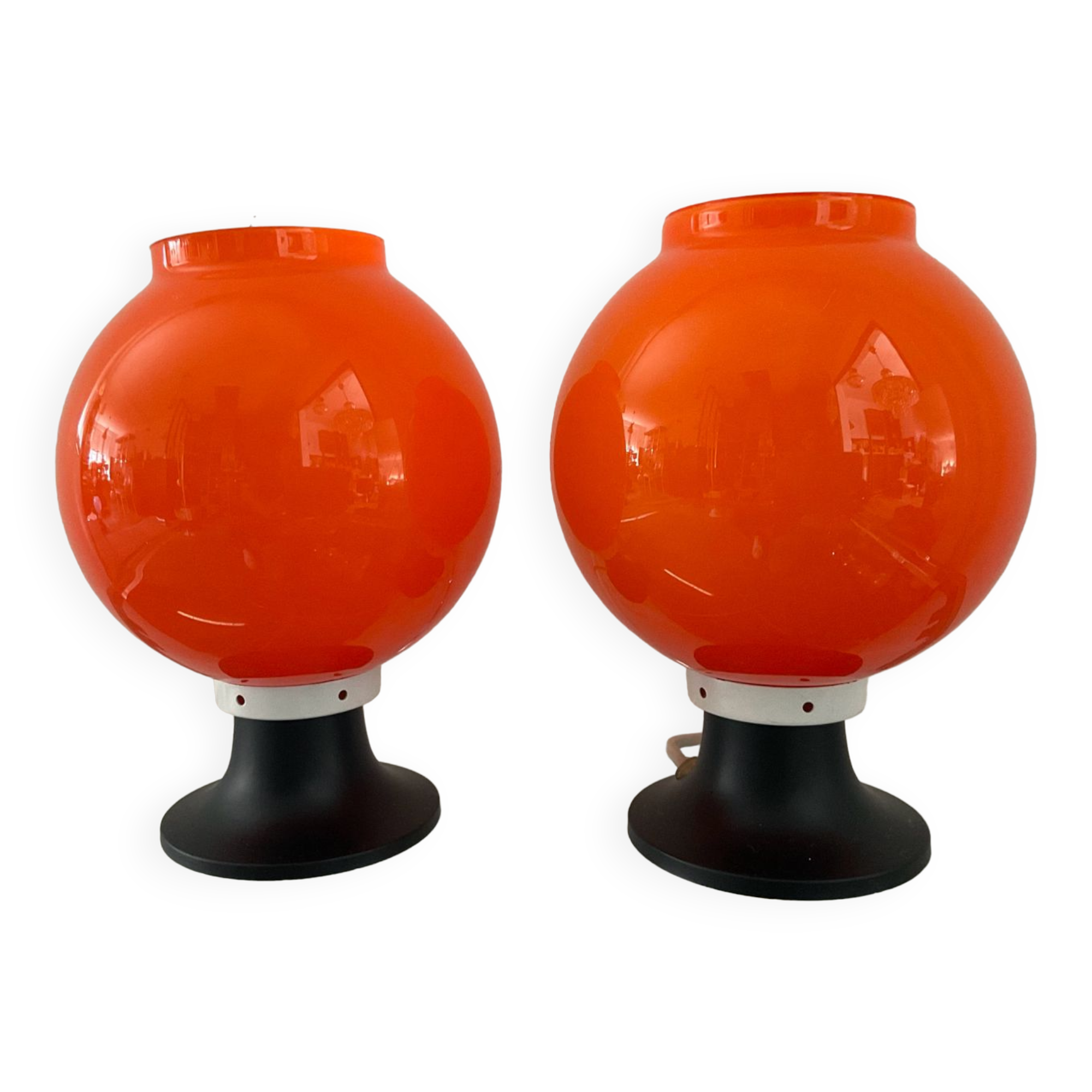 Pair of orange opaline lamps from the 70s