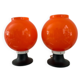 Pair of orange opaline lamps from the 70s