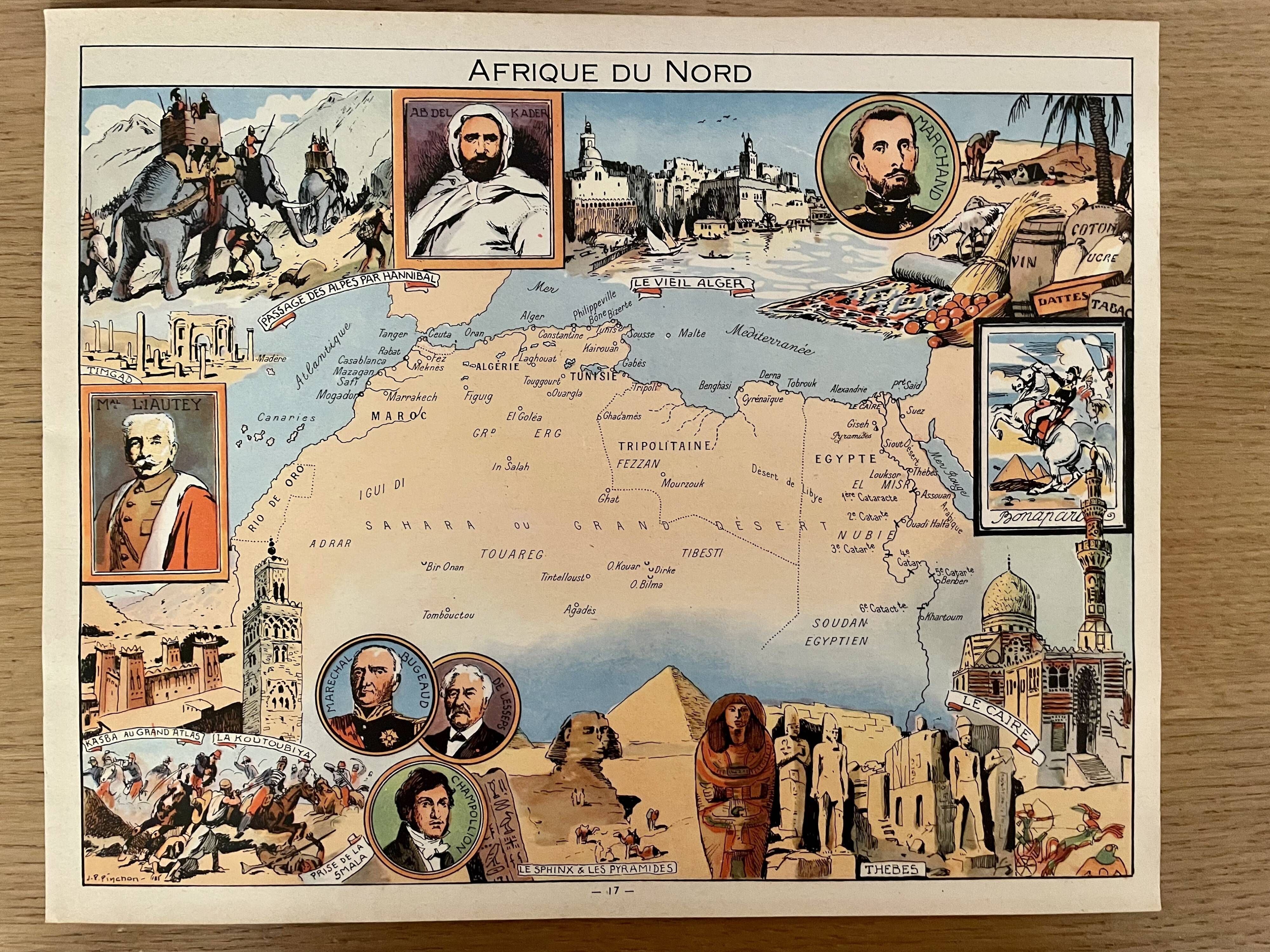 Old poster map of North Africa from 1948 - JP Pinchon