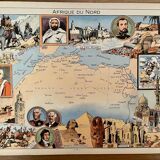 Old poster map of North Africa from 1948 - JP Pinchon