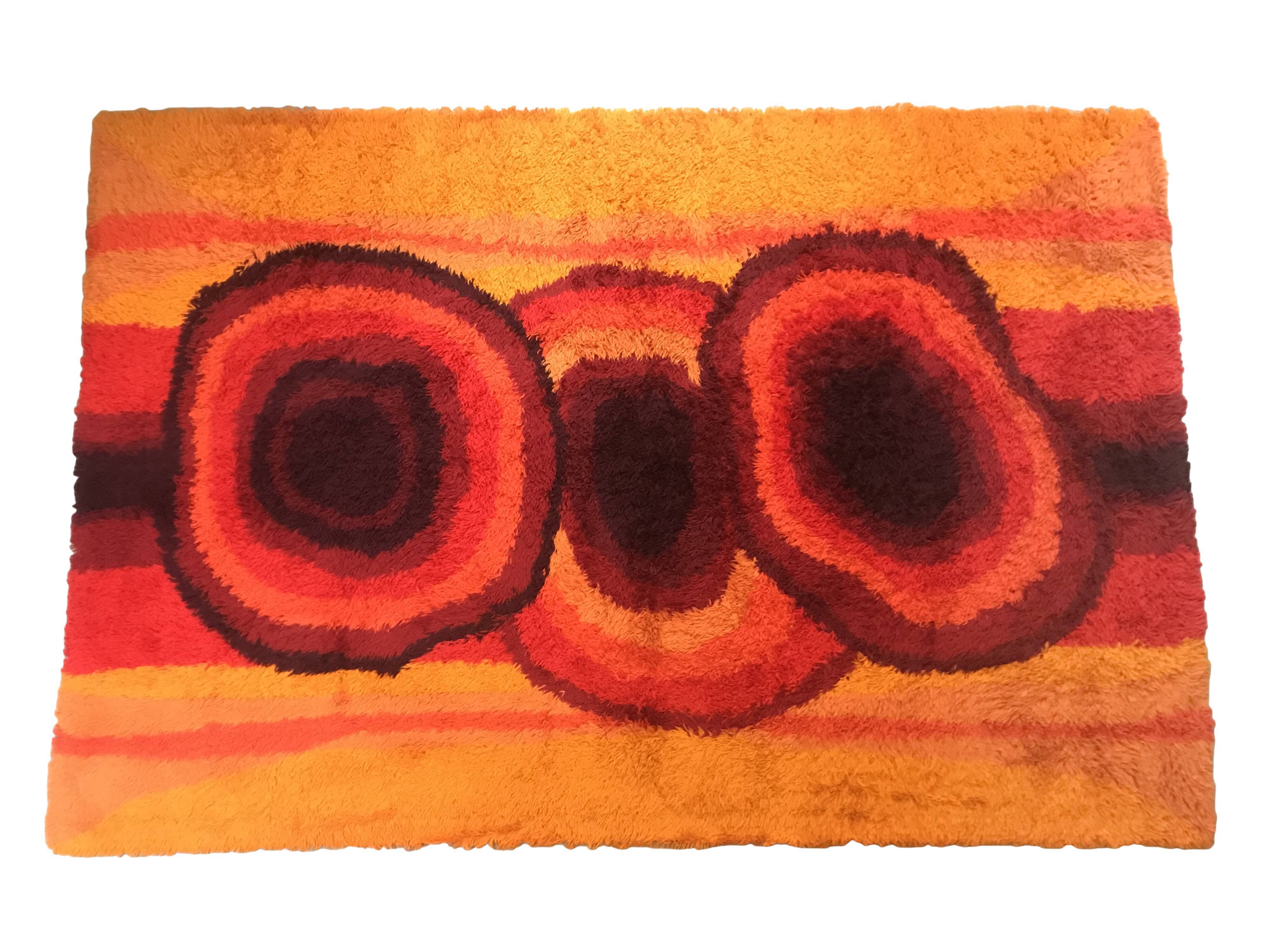 Tapis XXL Ege Taepper Rya De Luxe, Rug en laine orange 70