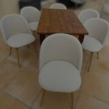 Table de ferme en chêne à pieds joinds par une entretoise