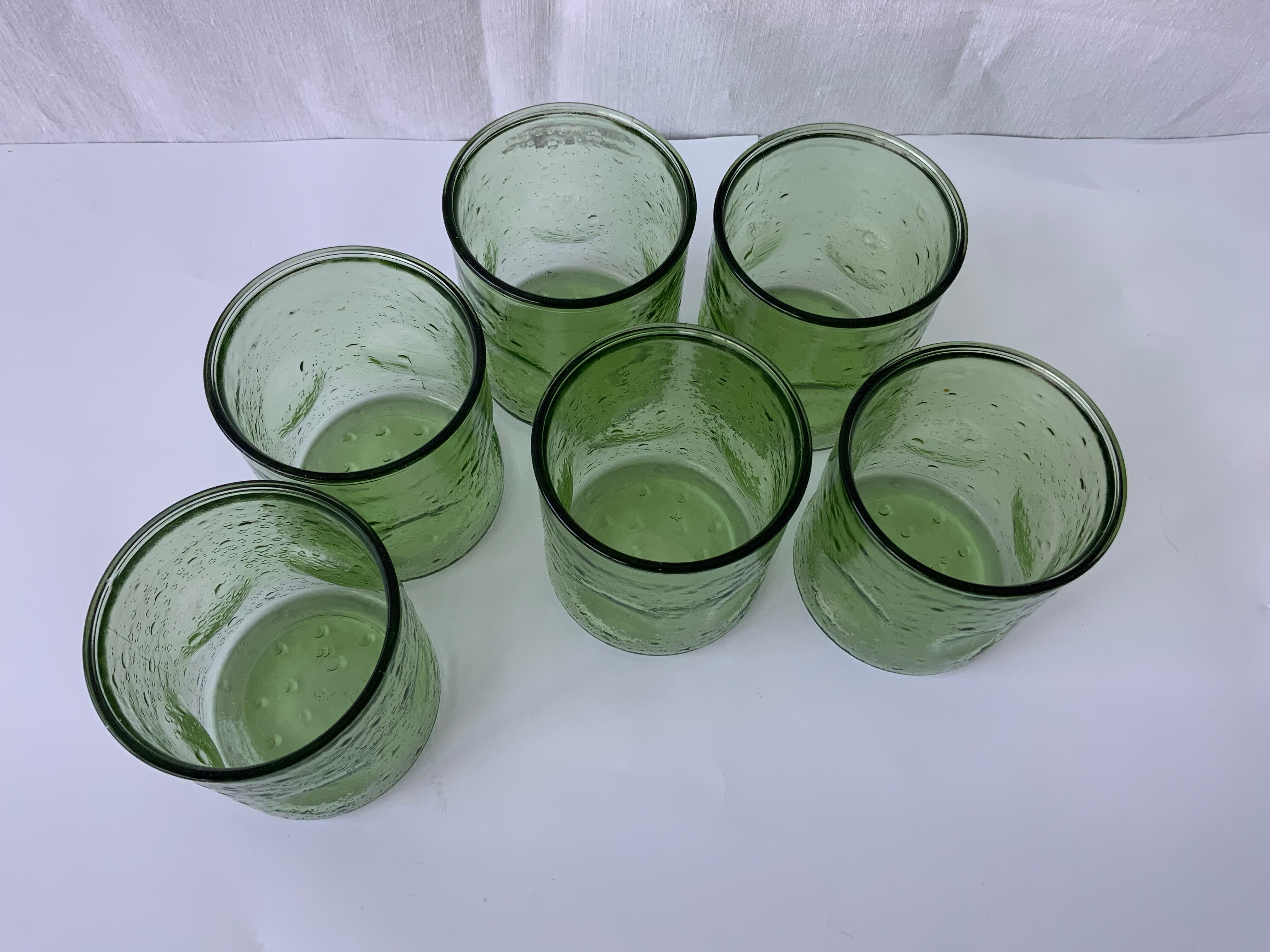 6 vintage green glasses