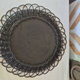 Vintage black rattan flower mirror
