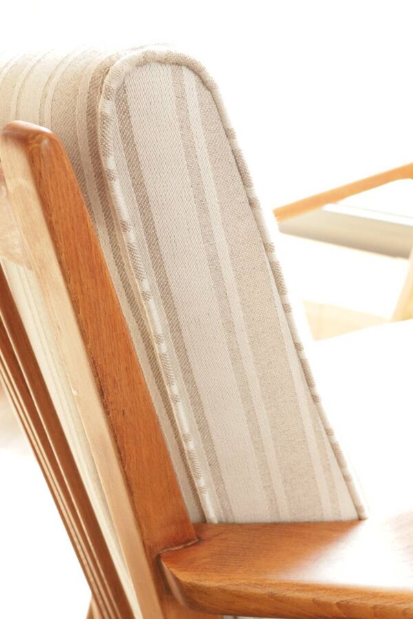 Fauteuil vintage Knoll Antimott beige blanc rayé 1950