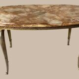Table basse ovale en onyx et laiton 1950