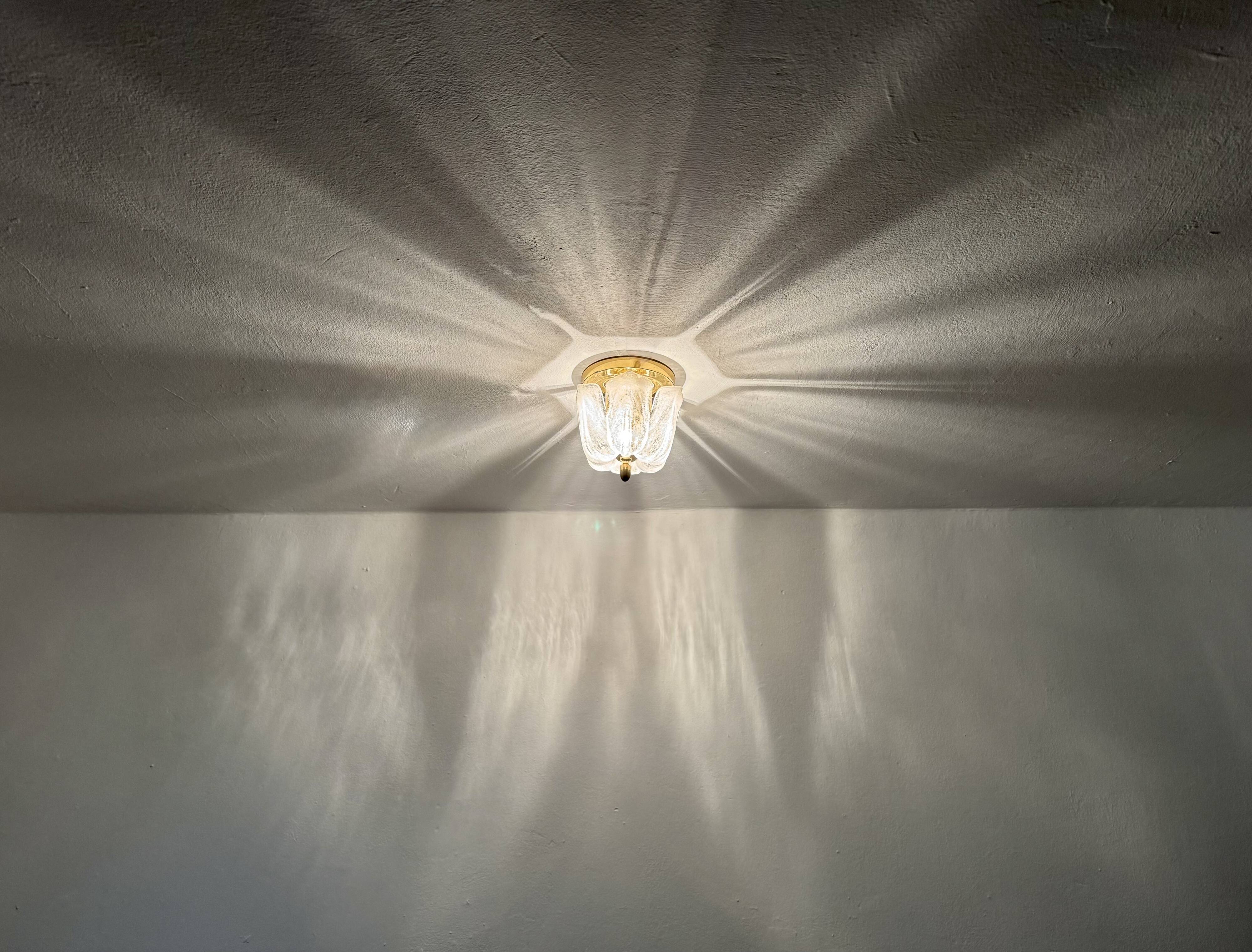 Brass and Glass Flush Light by Glashütte Limburg