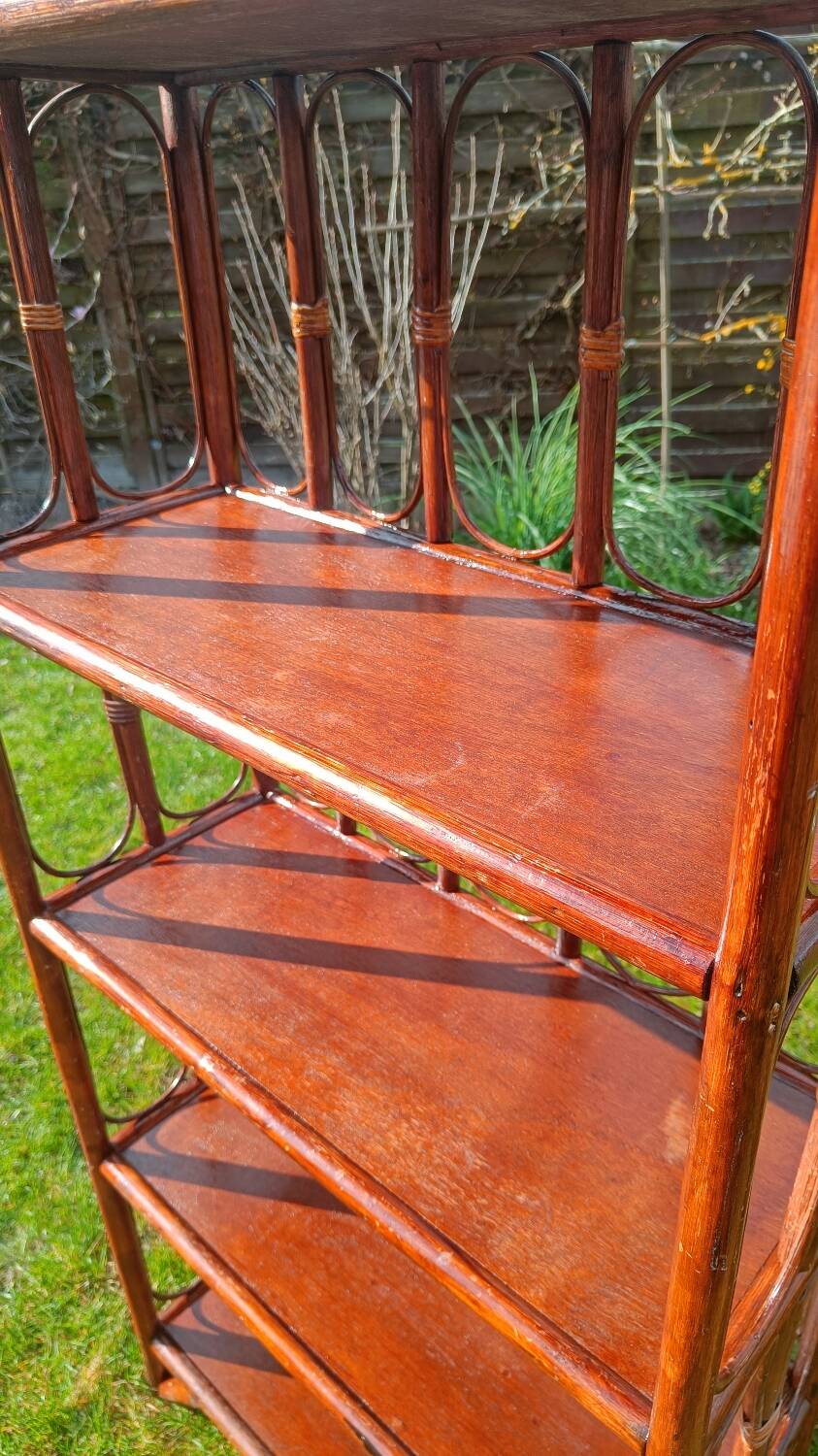 Library, vintage rattan shelves