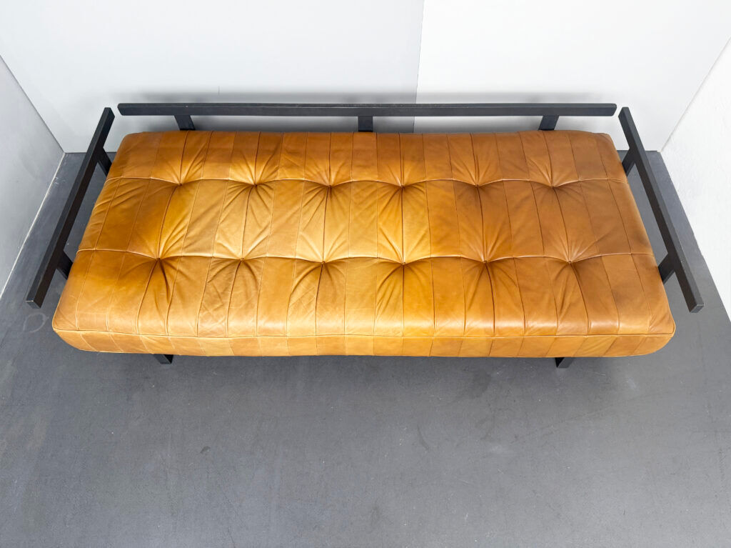 DS 80 daybed, patchwork sofa with armrests in cognac leather by De Sede, Switzerland, 1980s